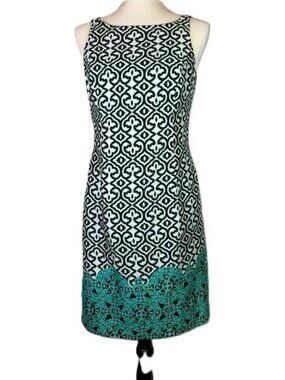 Evan Picone Vintage 90s Sheath Dress Sleeveless Turquoise Black Size 4 / 6